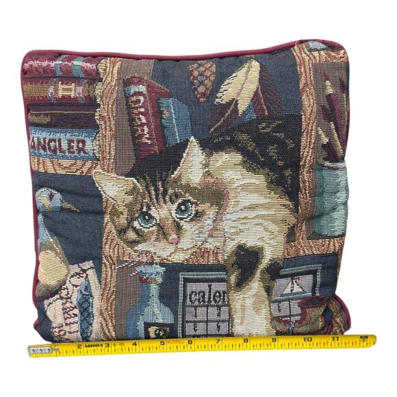Vintage Cat Tapestry Throw Pillow Set Kitten On Bookshelf Boho Y2K Granny Style - Picture 7 of 7